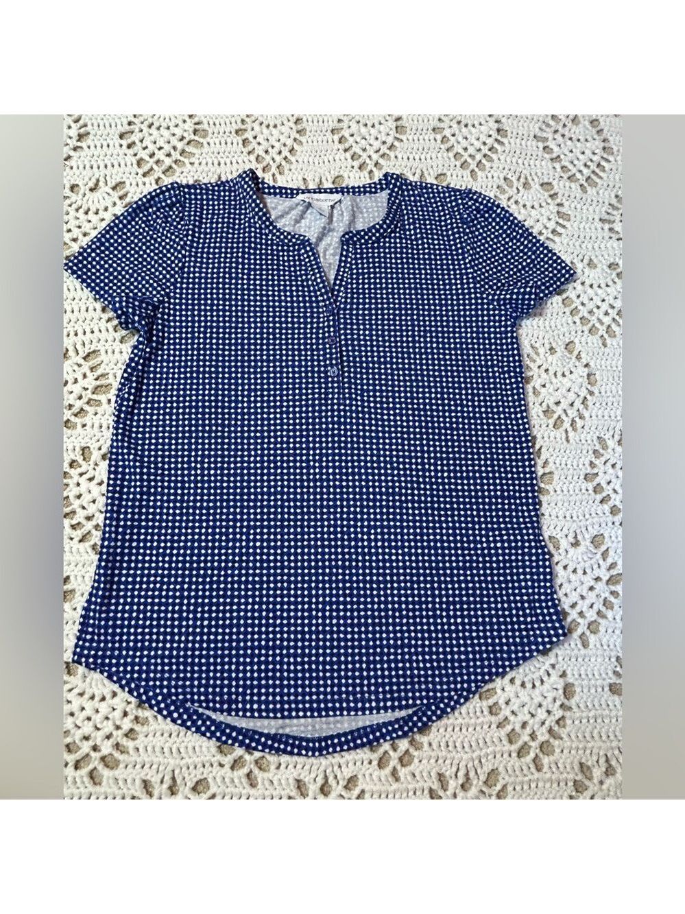 Liz Claiborne Royal Blue Geometric Print Buttons Size S  Preppy Picnic